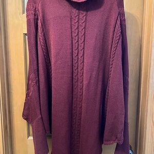 Women's Cable Knit Sweater Poncho - Burgundy